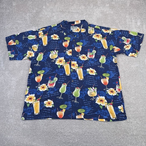 Big Dogs Other - Big Dogs Shirt Mens 2X Blue Hawaiian Drinks Aloha Travel Dad Loop‎ Collar VTG